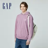 在飛比找momo購物網優惠-【GAP】男裝 Logo純棉印花帽T 復古水洗系列-紫色(8