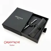 Caran d'Ache ECRIDOR Tressé Palladium Plated Ball Pen with Leather case Set