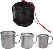 Aomiun Ti Camping Cup 300ml 450ml 750ml Ti Coffee Mug with Folding Handle Lid and Net Bag for Camping Hiking Travelling Outdoor