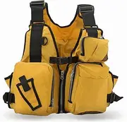[Natudeco] Fishing Backpack Fishing Vest Mesh Fly Fishing Vest Yellow Outdoor Fishing Vest Backpack with Multiple Pockets for Men and Women, yellow