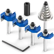 4Pcs Rabbet Router Bit 1/4" Shank with 6 Bearings Set - 1/16", 3/16", 1/4", 5...