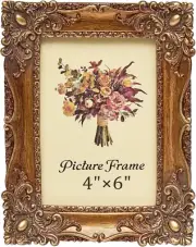 Vintage Picture Frame 4X6 Inch, Antique Ornate Photo Frames with Glass Front, Re