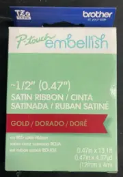 Brother P-touch Embellish Tape for Label Maker 1/2" Gold on Red Satin Ribbon