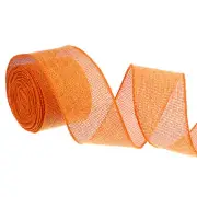 2" x 6 Yards Burlap Wired Ribbon, Natural Fabric Edge Rustic Ribbons, Orange