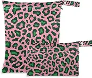 [Amooorous] Pink and Green Leopard Print waterproof dry bag waterproof 2 Pack wet bag for swimsuit with handles for pool, pool