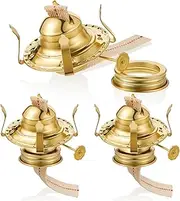 Hortsun 3 Pieces Oil Lamp Parts Burner Kerosene Brass Plated #2 Oil Lamp Chimney Holder Replacement Burner with 1 3/16" Diameter Threaded Base for Antique Hurricane Lantern