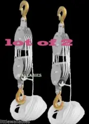LOT 2 4000LB 2 Ton 65FT Poly Rope Hoist Pulley Block And Tackle Rope 7:1 Lifting