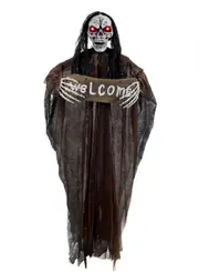 Welcome Light Up Skeleton Hanging Halloween Decoration