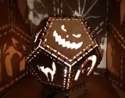 Large Homemade Halloween Shadow Lamp - 12 Sided Wooden Dodecahedron Light