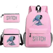 Lilo Stitch Backpack Three-Piece Set School Bag Kids For Boy Girl Gift_y Pink