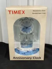 NEW Timex Anniversary Clock Westminster Chime 9" Glass Dome Porcelain DOLPHINS