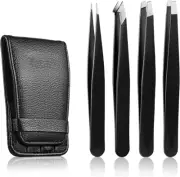 Eyebrow Tweezers Set - 4 Piece Stainless Steel Professional Tweezers for Eyebrow