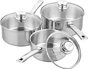 [Tala] Performance 3 Piece Stainless Steel Cookware Set, Saucepans with Glass lids, 16, 18 and 20cm. Made in Portugal, with Guarantee, Suitable for All hob Types Including Induction.