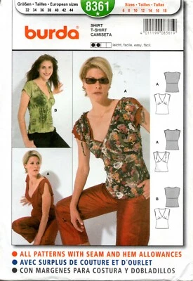 Burda Sewing Pattern 8361 Misses' V Neck Top Size 6-18