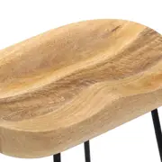 2x "Larkin" Bar Stools Ergonomic Design Carved Mango Wood Seating