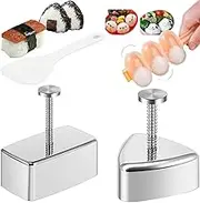 4Pcs Rice Ball Mold, Sushi Maker, Stainless Steel Mold for Kid Lunch Bento and Home DIY, Triangle, Rectangle, Shake The Spherical Rice and Vegetable roll Mold(Silver, Orange)