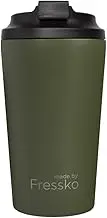 made by Fressko Reusable Coffee Cup - Stainless Steel Insulated Mug - Leak Proof Travel Cup for Hot/Cold Drinks - 3 Hr Heat Retention - Fits Car Holders & Coffee Machines - Khaki - 16oz 450ml