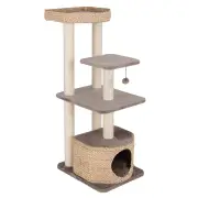 Costway131cm Cattail Cat Tower with Sisal Scratching Posts Perch Condo Dangling Ball-Coffee
