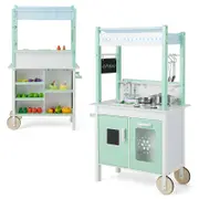 Costway Kids Cooking Play Set Wood Pretend Grocery Store Green