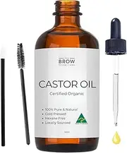 100% Pure Organic Castor Oil - Cold Pressed, All Natural, Australian Made - Promotes Growth for Lashes, Brows & Hair, Moisturises & Protects Dry Skin (60ml)