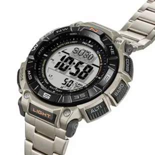 【CASIO 卡西歐】PRO TREK 戶外運動登山錶 太陽能電力 三重感應器 環保材質設計/鈦金屬(PRG-340T-7)