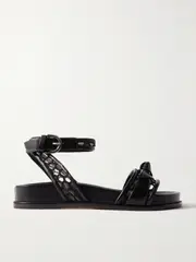 [ALEXANDRE BIRMAN] ALEXANDRE BIRMAN - Clarita Bow-detailed Lace-trimmed Leather Sandals - Black - IT35 IT 35 Black