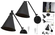 Plug in Wall Lamps Swing Arm Wall Sconces Set of 2 with Flared Metal Black