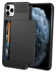 Case for iPhone 11 Pro Case Wallet Credit Card Holder Slot Sliding Door *Black