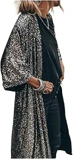[PTBNRDC] Women's Long Sleeves Full Sequins Open Front Duster Cardigan Cover-up Jacket Coat