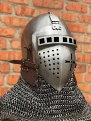 Steel Medieval Helmet Combat Bascinet Chainmail Helmet Sca Larp Reenactment Wear