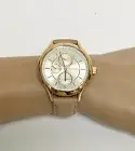 NEW FOSSIL ROSE GOLD TONE,BEIGE,TAN TAUPE LEATHER BAND,CRYSTAL DIAL WATCH-BQ1586
