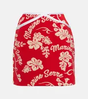 [Marine Serre] Marine Serre Leather-trimmed jacquard miniskirt AU 6 red
