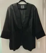 Queen Collection Womens 1 Hook And Eye Closure Blazer Jacket Black 3X