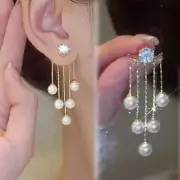 Zircon Crystal Pearl Tassel Earrings Stud Drop Dangle Women Fashion Wedding Gift