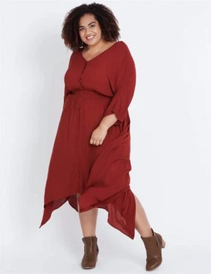 [ AUTOGRAPH ] Womens Brick Red Button Trapeze Dress NEW RRP $99.99 | Size AU 20