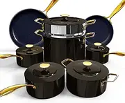 [Nuwave] Lux LE 13-Pc Cookware Set with Elegant Gold Handle, Diamond Infused Ceramic Non-Stick, PFAS Free, Premium Metal Lids, Ergonomic Stay-Cool Handles, Induction Ready & Compatible w/All Cooktops