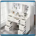Large White Dressing Table LED Makeup Mirror And 7 Drawers Vanity Desk Dresser