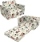 Kids Couch Sofa Bed, 2-In-1 Convertible Sofa to Lounger, Comfy Flip-Out Couch Ch
