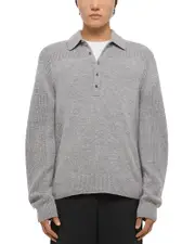 Helmut Lang Relaxed Fit Block Knit Wool Polo Sweater
