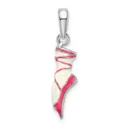 Sterling Silver De-Ani Rhodium-Plated Polished 3D Enameled Ballet Shoe Pendant