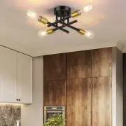 4-Light Semi Flush Mount Ceiling Light, Mid-Century Black and Gold Sputnik Ce...