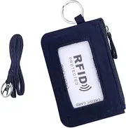 TELEXSUN Iconic Zip ID Case Card Holder for Women,Signature Cotton Coin Purse with Id Window,RFID Blocking Change Pouch with Key Chain, Navy Blue, One_Size, Slim Wallet