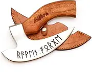 LIFAFA Handmade Viking Pizza Axe With Leather Sheath Viking Pizza Cutter Axe Ash Wood Handle Engraved Stainless Steel Blade Multipurpose Viking Axe