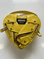 Moschino By Jeremy Scott Biker Heart Shaped Shoulder Bag. Yellow Leather ✨