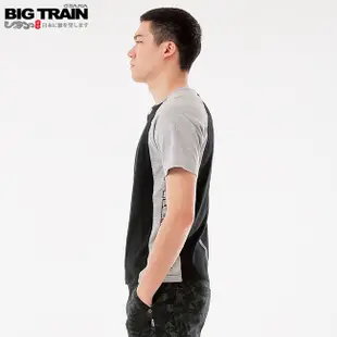 BIG TRAIN 剪接配色潮流彈性T-黑 B80699