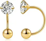[Gacimy] Huggie Half Hoop Earrings for Women with Ball Screw Back, 1/2 Inches Small Gold Hoop Earrings for Women with 5mm Round Cubic Zirconia