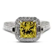 2.65ct Yellow SI1 Princess Earth Mined Certified Diamonds 18k Halo Accent Ring