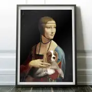 Lady with a Cavalier King Charles Spaniel - Poster Canvas Artwork