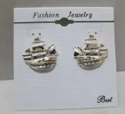 Vtg 2007 Signed BEST Jamestown Settlement 400th Anniversary SHIP Earrings NOC