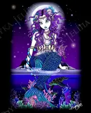 Mermaid Sea Turtle Siren PRINT Tropical Night Gothic Faerie Uxia Myka Jelina Art